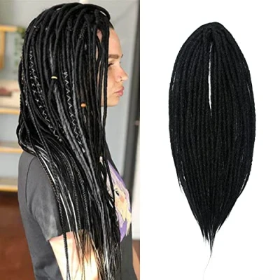 Imagen de 20 Pulgadas 10 Hebras/Paquete Extensiones de Rastas Sintéticas Delgadas 0.6cm Cabello Trenzado Ganchillo Suaves Doble Punta Reggae Hip Hop Estilo Hippie, Negro