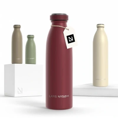 Imagen de Lars NYSØM Botella de Acero Inoxidable aislada 0,5l Agua 0,5 litro a Prueba Fugas para Deportes, Bicicleta, Perro, (Berry Red, 500ml)
