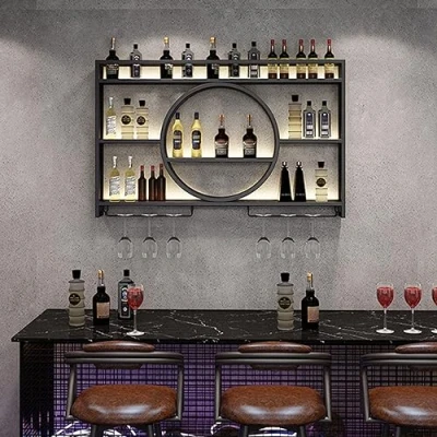 Imagen de Botellero Pared,Estante para Botellas de Vino y Copas Vino,Estantería Pared,Botellero Metal la Pared con portavasos,Estante Exhibición,Soporte rústico Colgante ( Col