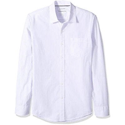 Imagen de Amazon Essentials Camisa de Popelín Manga Larga y Ajuste Entallado Hombre, Lavanda Blanco Rayas Verticales, L