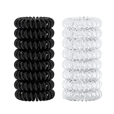 Imagen de Gomas del pelo Elásticas, 16 Piezas Cintas para el cabello en espiral cable de teléfono, bandas pelo, resistentes al agua, Soporte coletas mujeres y niñas,Negro Transparente