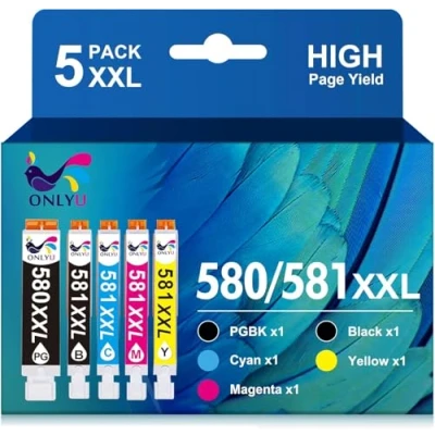 Imagen de ONLYU PGI 580 XXL CLI 581 Cartucho de Tinta Compatible para Canon PIXMA TS6150 TS6151 TR7550 TR8550 TS6250 TS6351 TS6350 TS6251 (1PGBK 1Negro 1Cian 1Magenta 1Amarillo)