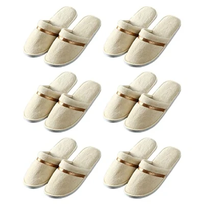 Imagen de Teceyfeet Zapatillas SPA Blancas Suaves con Bolsas de Cordel 6 Pares Pantuflas Invitados Punta Cerrada Lavable Reutilizable Hombres y Mujeres Baño Hogar Bodas