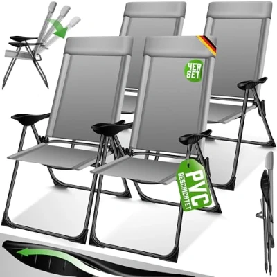 Imagen de KESSER® Juego de 4 Sillas Jardín Plegables Aluminio con Respaldo Alto Ajustable 7 Posiciones, Apoyabrazos Transpirables, Portátiles, Silla Camping para y Terraza, Beige