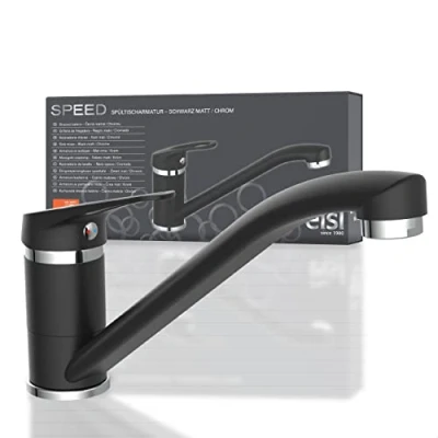 Imagen de EISL SPEED NI182SCR B grifo de cocina, cocina giratorio 360, ideal para fregadero doble, mezclador fregadero, cromo/negro