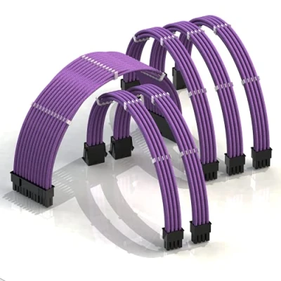 Imagen de LINKUP AVA 50 cm alargador de cable PSU enfundado personalizado GPU PC trenzado con kit peine compatible RTX3090 1 x 24P (20+4) 2 8 P (4+4) CPU3 (6+2) GPUU500 mm morado