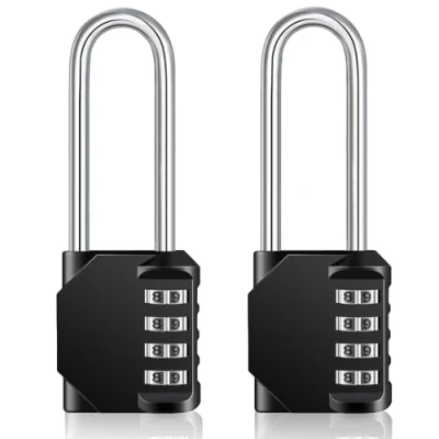 Imagen de ZHEGE Candado Numerico Largo, Combinacion Exterior para Portón, Cobertizo, Cerca, 4 Digitos, Taquilla Gimnasio, Vestuario (2 Piezas, Nnegro)