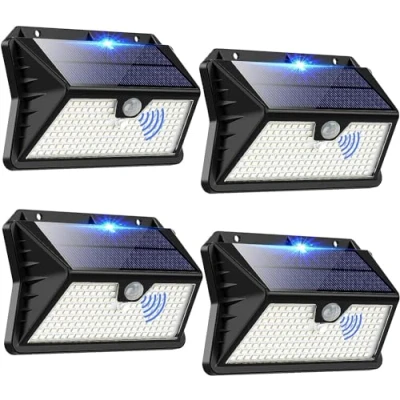 Imagen de OUILA Luz Solar Exterior, 【4 Paquete】185 LED/3 Modos Focos Solares Exterior con Sensor de Movimiento, 2200mAH IP65 Impermeable Lamparas para Jardín, Garaje, Calle, Patio, Caminos