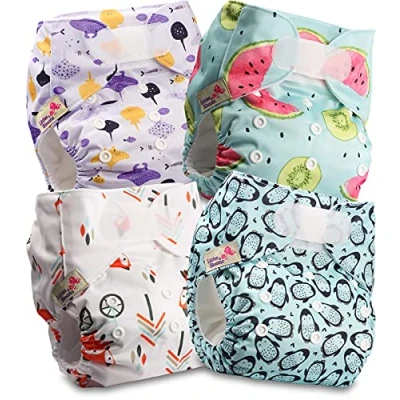 Imagen de Littles and Bloomz Pañal reutilizable para bebé con HOOK LOOP, 4 pañales, FLV2 0403