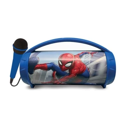 Imagen de Lexibook, Spider Man, Altavoz Luminoso inalámbrico con micrófono, Sonido estéreo, Función Karaoke, Puertos USB y para Tarjetas SD, Batería Recargable, Asa Llevar a Todas Partes, Azul, BTP585SPZ