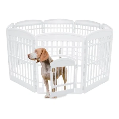 Imagen de Iris Ohyama Parque para Perros con 8 Paneles, H90cm, Blanco, Puerta Cerradura, Jaula Gatos, Vallas, Corralito, Interiores, Exteriores, Conejo, Cercado, Corral Perro, Mascotas, CI 908