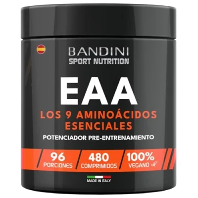 Imagen de Bandini® EAA Aminoácidos Esenciales 480 TABLETAS Con 9 Pre, intra y Post Entrenamiento Promueve el crecimiento la recuperación muscular Vegano sin azúcar