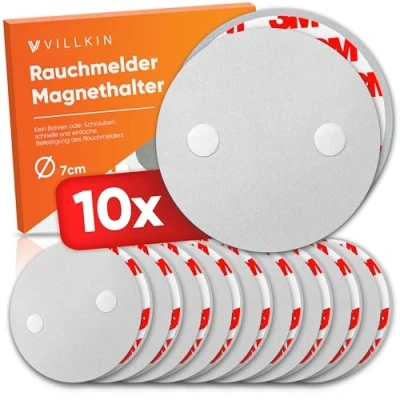 Imagen de Villkin soporte magnético para detectores de humo, 10 unidades, diámetro 7 cm, humo y fuego sin taladrar todas las superficies, montaje rápido sencillo