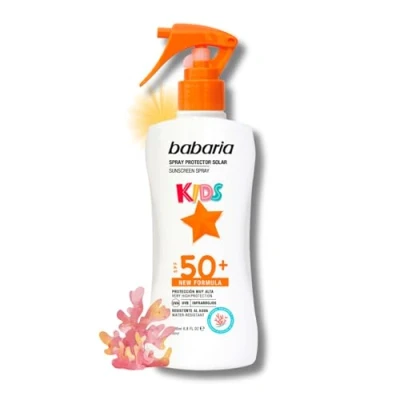 Imagen de Babaria Spray Protector Solar Infantil SPF50+ UVA UVB e Infrarrojos, Protección muy Alta, Contiene Aloe Vera y Achillea Millefolium, Resistente al Agua, Vegano, Unisex 200 ml