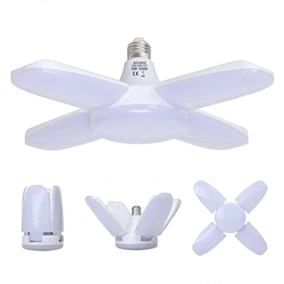 Imagen de HZSANUE E27 LED Luz de Garaje 60W, 6500K Blanco Frío 6800Lm Lámpara Taller Deformable con 4 Paneles Ajustables, Iluminación Techo LED, para Garajes, Sótanos, Almacén, Ático, Gimnasio (Pack 1)