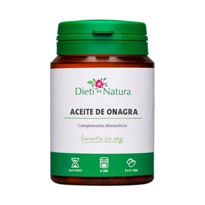 Imagen de Dieti Natura Aceite de Onagra rico en Vitamina E y Omega 6 Alivia Síntomas Premenstruales Menopausia, Dolores Menstruales Equilibra Hormonas 200 perlas 500mg 2000 mg 9% GLA Sin OGM