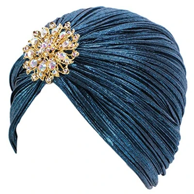 Imagen de EORUBE Sombrero de Turbante Vintage los años 20 con Broche Cristal Plumas para Fiesta cóctel Disfraces Gatsby (Azul Pavo Real)