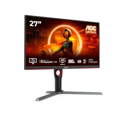 Imagen de Monitor gaming AOC Q27G3XMN/BK, 27&quot;, QHD, 1 ms, 180 Hz, 2x HDMI, 1x DisplayPorts, Auriculares, HDR, Negro, Rojo