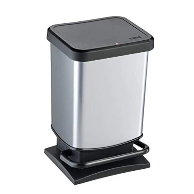 Imagen de Rotho Cubo de basura Paso 20 litros con tapa, plástico (PP) sin BPA, plata metalizada, (29,3 x 26,6 45,7 cm)