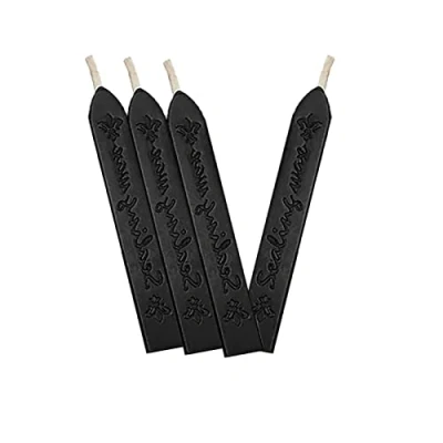 Imagen de Lacre Negro,Sello de Cera,Lacre para Sellos,Sellando Palos Cera con Mecha,Barras Lacrar,para Invitaciones Boda,Sobres Tarjetas,Envoltura Regalos (4Piezas,Negro)