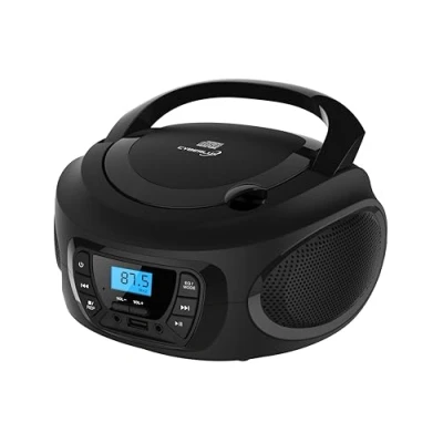 Imagen de Boombox Reproductor de CD portátil CD/CD R USB Radio FM Entrada AUX IN Toma para Auriculares niños Sistema Compacto (Caballero Negro, Negro)