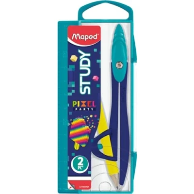 Imagen de Compás Study con Adaptador Modelo Pixel Party Ideal para Dibujo Técnico y Uso Escolar Dimensiones Compactas Maped