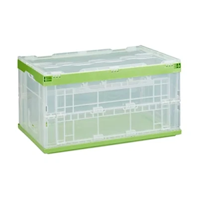 Imagen de Relaxdays Caja de Almacenaje con Tapa Plegable, Plástico, Transparente Verde, 31.5 x 59.5 39.5 cm
