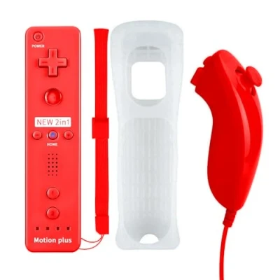 Imagen de QUMOX Mando a Distancia Wii Nunchuck con Motion Plus Compatible la Consola y U de función Choque Rojo