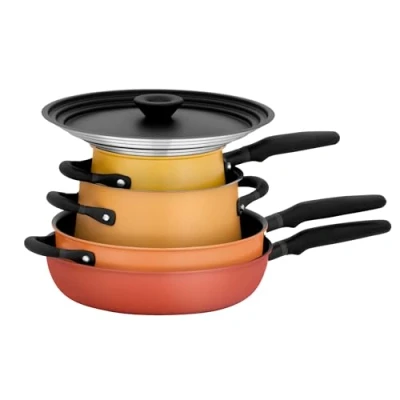 Imagen de Meyer Accent Spark Juego de sartenes inducción ollas y apilables con tapas universales forma antiderrames, mezcla acero inoxidable utensilios cocina antiadherentes