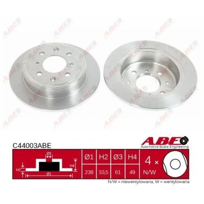 Imagen de ABE C44003ABE Disco de freno Eje trasero 238,5 10,0 4 100 macizo HONDA: CIVIC 6 Hatchback, Fastback, Coupe, MG: MG ZR Hatchback