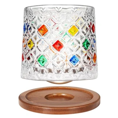 Imagen de Uten Vaso de Whisky Cristal, 275 ml/10 oz Agua Giratorio, Posavasos Bambú, Tacto Grueso, Adecuado para Beber Ron, Brandy, Cócteles, Café, Jugo, Relajarse y Descomprimir, 1 Pieza