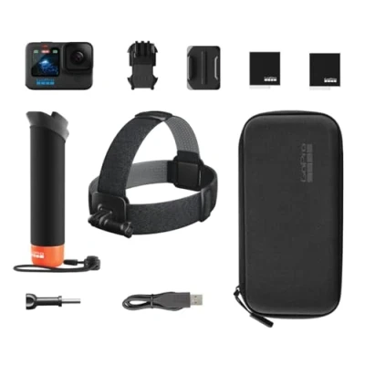 Imagen de GoPro Paquete de Accesorios HERO12: Incluye cámara Negra HERO12, Mango (empuñadura Flotante), Correa para la Cabeza 2.0, batería Recargable Enduro (2 en Total) y Estuche Transporte