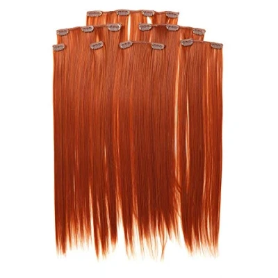 Imagen de Prettyland no electrostática Extensión de cabello, Peluca lisa a 50 cm larga con 7 piezas naranja cobre rojo R01