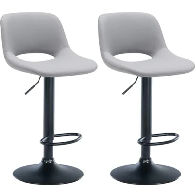 Imagen de CLP Set De 2 Taburetes Bar Camden En Polipiel I Sillas Cocina Modernas Altura Ajustable con Base Metálica, Color:Gris, Material del Soporte:Negro Mate Metal