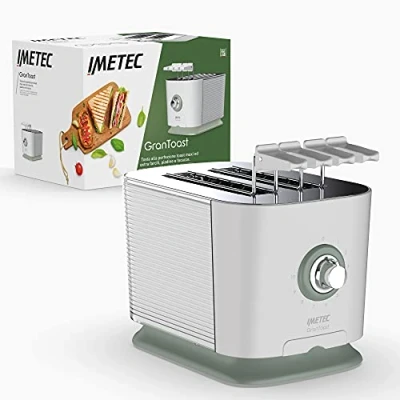 Imagen de Imetec GranToast Tostadora 2 ranuras extragrandes y pinzas modulables para tostadas extra rellenas, 10 niveles de tostado, temporizador con auto apagado, bandeja migas, 600 W