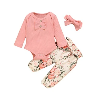 Imagen de Fossen Conjunto Bebe Niña Otoño Mameluco con Volantes + Pantalones Florales Ropa Recien Nacido Invierno