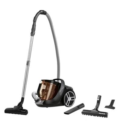 Imagen de Rowenta Silence Force Cyclonic RO7230 Aspiradora sin bolsa para parqué, cabezal de 2 posiciones, deslizamiento óptimo, ergonómica, depósito suciedad 2.5 l, Color Gris/ Orange