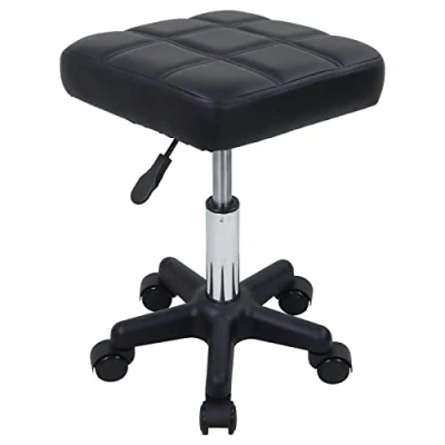 Imagen de FURWOO Taburete Cuadrado con Ruedas Stool Silla Giratorio para salón de Masaje SPA Negro
