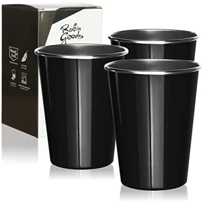 Imagen de Robin Goods® 3X Vasos para Beber de Acero Inoxidable Negro 500 ml Acampar irrompibles y sin BPA (03 Piezas Negro)