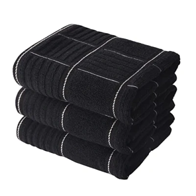 Imagen de Anyi paños de Cocina Resistentes y absorbentes con Lazo para Colgar, 100% algodón, (16 x 26 Pulgadas, Juego 3) (Negro)