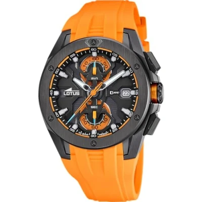 Imagen de Lotus Reloj Hombre 18943/3 Vortex Caja de Acero Inoxidable 316l Negro Correa Caucho Naranja