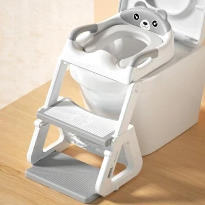 Imagen de ITMNMNL Adaptador WC Niños con Escalera,Reductor Niños,Adaptador Baño para Niños,Escalera Niños,Ajustable,Plegable,PVC Cojín Acolchado,Antideslizante,para Inodoros en Forma de V, U O