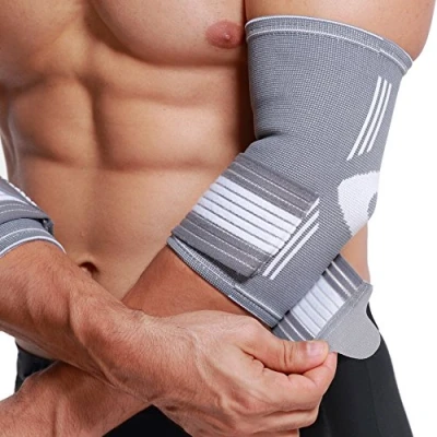 Imagen de NEOtech Care Codera ancha de sujeción Tejido ligero, elástico y transpirable Tira compresión ajustable Marca Gris (Talla L, 2 Unidades)