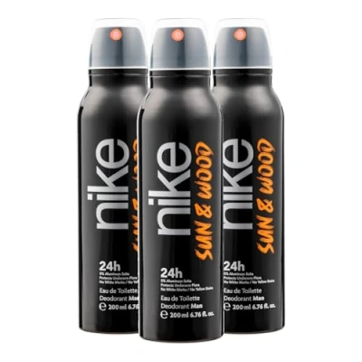Imagen de NIKE Sun &amp; Wood, Desodorante Hombre Spray, Pack de 3 x 200 ml, Antimanchas para Todo Tipo Piel, 0% Sales Aluminio, Larga Duración, Fragancia Amaderada Frutal Ambarada