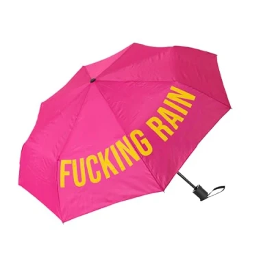 Imagen de Fisura Paraguas plegable original “f*cking rain. Mini rosa y amarillo. mujer pequeño. automático. de viaje.