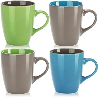 Imagen de COM FOUR® 4x Tazas de café cerámica Cafetera para Bebidas frías y Calientes diseño Moderno Taza con Asa Color Beber 300 ml (04 piezas azul/verde/gris)