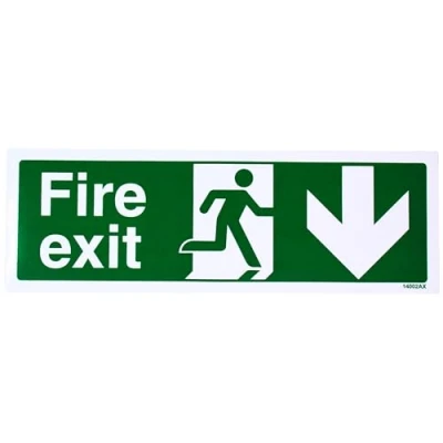 Imagen de vsafety 14002 ax s signo &quot;Fire Exit y flecha hacia abajo, vinilo autoadhesivo, paisaje, 300 mm x 100 mm), color verde