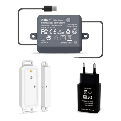 Imagen de didikit Abridor de Puerta Wi Fi con Sensores Inalámbricos, Funciona el Botón Pared Original, Control la Aplicación Smart Life, Compatible Alexa, Asistente Google y Siri