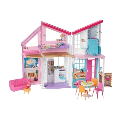 Imagen de Barbie casa Malibu, de muñecas Dos Pisos Plegable con Muebles y Accesorios (Mattel FXG57)