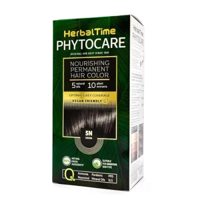 Imagen de Herbal Time Phytocare Tinte Permanente para el Cabello Color Cacao 5N Kit Natural Pelo Profesional Nutre y Protege Tu Sin Amoníaco, PPD SLS 124.5 ml